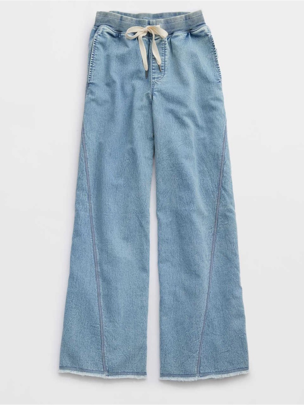 Aerie Soft Landing Wide-Leg Trousers Sz Large Pull On Denim Jeans